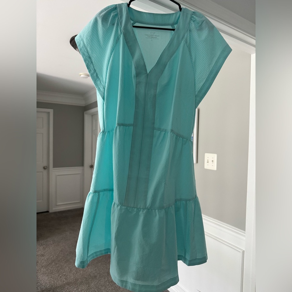 Vineyard Vines Teal Tiered V-Neck Mini Dress